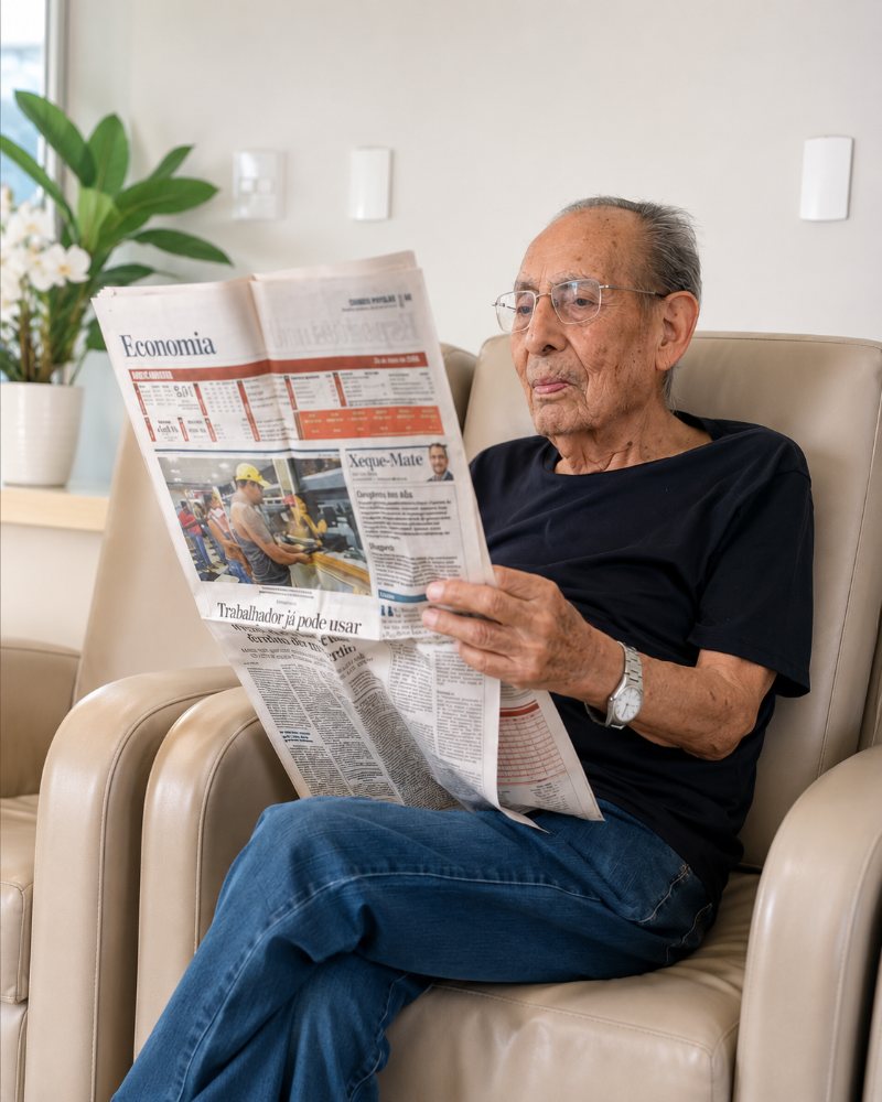 Idoso lendo o jornal
